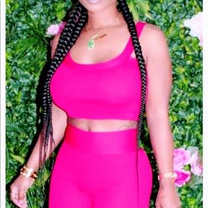 Fuchsia crop top and pants suit